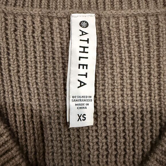 Athleta V-Neck Chunky Knit Tunic Sweater - XS Oversized (Taupe/Brown) - Picture 3 of 8